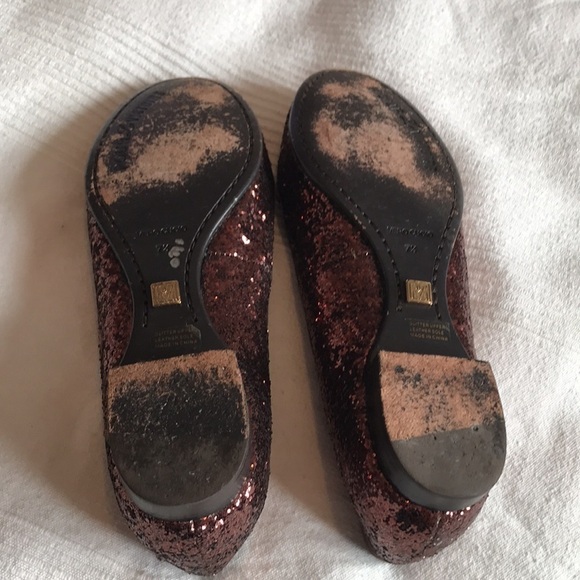 pour La Victoire Brown Glitter Leather Rory Flats Size 7.5 - Picture 6 of 9